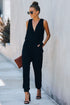 Deep V-Neck Sleeveless Solid Jumpsuit